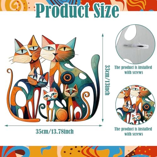 Wesiti Metal Cat Wall Art Decor Colorful Sculptures Mid Century 13.7x13 - Image 2