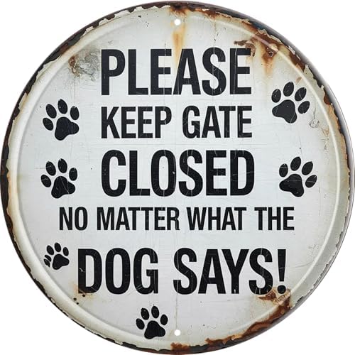 Please Keep Gate Closed Metal Sign 8x8in Round Pet Warning Plaque for Yard Fence Wall Decor Dog Owner Gift by Unknown
