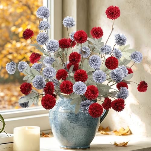 INQCMY 12 Pcs Artificial Mums with Long Stems 20 Inch Faux Flowers for Vase - Image 2
