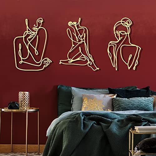 Photect 3 Pcs Metal Wall Art Minimalist Woman Line Decor, Elegant, Gold by Photect