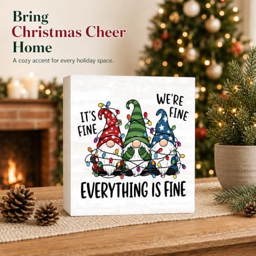Christmas Decorations Everything Is Fine Christmas Gnome Wood Box Sign - Image 2