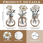 ARTINME 3 Pieces Metal Flowers Wall Arts - Rustic Farmhouse Decor Minimalist Flower Wall Decors for Living Room Bathroom Kitchen Bedroom Dining Room - Housewarming Gifts (Brown) - Image 2