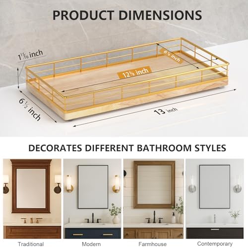 Toilet Paper Basket Organizer, Oak Wood Toilet Tank Tray with Metal Frame - Image 6