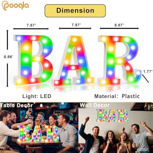 Pooqla BAR Sign for Home Bar Decor, Colorful LED Light Up Bar Sign - Image 4