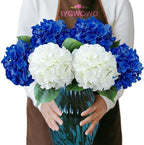 20" Hydrangea Artificial Flowers, Large Silk 2Pcs White/ 4Pcs Dark Blue Home Decor by IYGWQWO