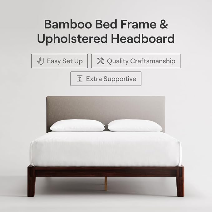 Nectar Bamboo Platform Bed Frame & Upholstered Headboard - Image 2