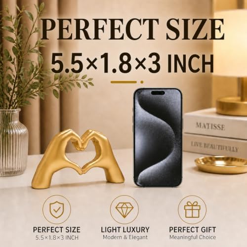 SANTA CASA Small Gold Heart Hands Sculpture, Gold Tone Desktop Art Statue - Image 2