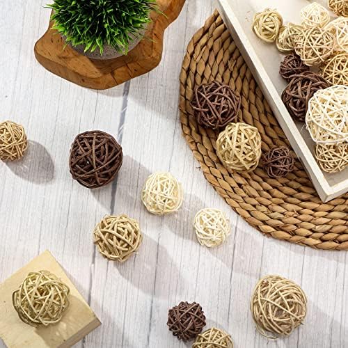 Wicker Ball Orbs,White, Wood Color, Light Tan, Coffee,2.8'',2.4'',2'',1.6'' - Image 4