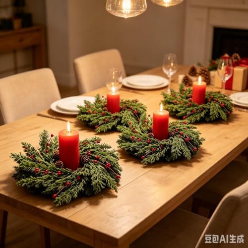 6 Pcs Mini Christmas Hanging Wreaths Artificial Cedar Cypress Pine Greenery with Pine Cones & Red Berries Small Rustic Farmhouse Wreath for Cabinets Front Door Porch Window Wall Holiday Winter Decor - Image 7