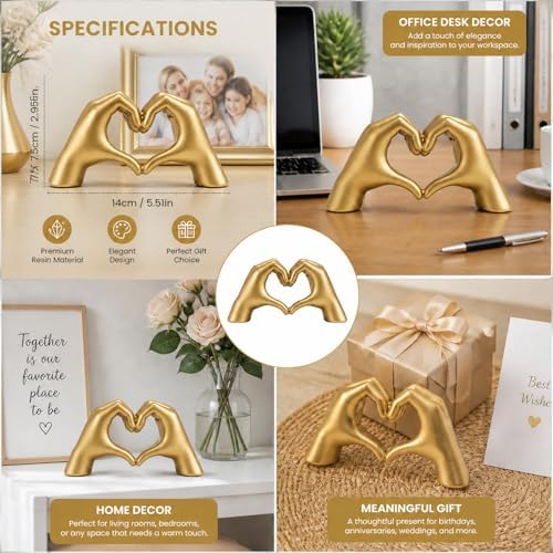 SANTA CASA Small Gold Heart Hands Sculpture, Gold Tone Desktop Art Statue - Image 3