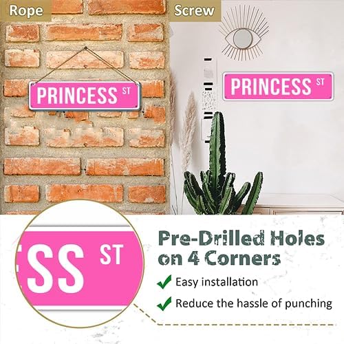 "Pink PRINCESS ST" Vintage Metal Tin Sign | Perfect for Girl's Room Decor | Exquisite Wall Art | 16x4 inchesCafe (B75) - Image 4