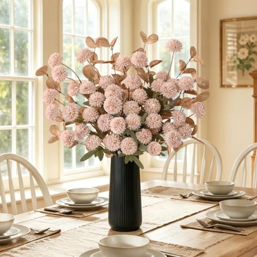 12 Pcs Realistic Fall Flowers Fake Mums with Vase, Full Silk Pompon Bulk - Image 4