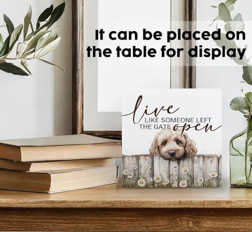 Goldendoodle Wooden Box Sign, Rustic Farmhouse Live Like Someone Left the Gate Open Signs for Home Decor,Farm Dog Office Kitchen Bedroom Decor,Goldendoodle Gifts for Kids Women Men,8x8 - Image 3