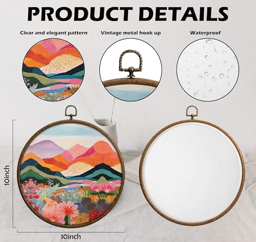 Mountain Boho Wall Decor, Colorful Round Artwork for Wall, Abstract Colorful Office Decor, Round Boho Home Decoration, Circular Hanging Art with Hooks for Living Room Bedroom Kitchen Dorm Decoration, - Image 2