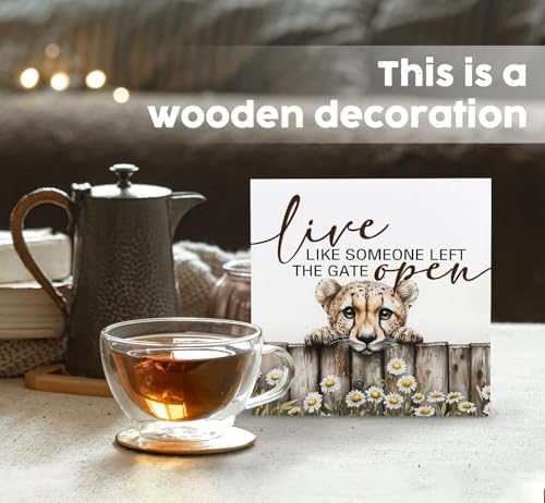 Nursery Cheetah Wooden Box Sign, Cute Live Like Someone Left the Gate Open Wooden Signs for Home Decor,Funny Animal Kitchen Bedroom Decor,Cheetah Gifts for Kids Boys Girls, 8x8 - Image 2