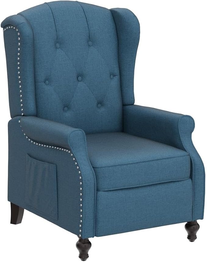 Wingback Recliner with Massage and Heat, Tufted Fabric Push Back Recliner Chair - Image 4