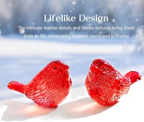 2 Pack 3" Red Glass Bird Figurine Blown Glass Birds Gifts for Animal Lovers - Image 3