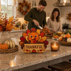 Thanksgiving Turkey Decor, Pumpkin Farmhouse Fall Sign, Wooden Thanksgiving Table Decorations for Home, Mantel, Office & Indoor, Party Shelf Decor, Vintage Colorful (Thanksgiving Turkey Decor) - Image 4