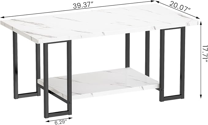 AWQM Marble Coffee Table, Faux Marble Top Rectangular Coffee Table - Image 2