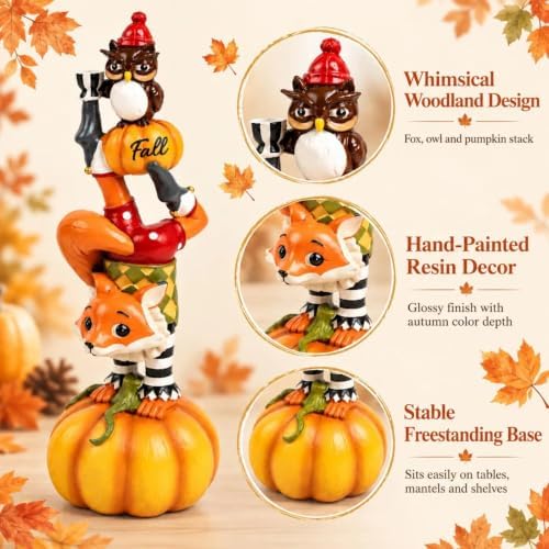 12" H Fall Fox Pumpkin Figurine, Table, Mantel, Shelf Home Decor - Image 3