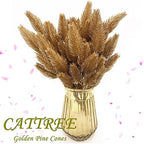 CATTREE Artificial Gold Plants Plastic Fake Grass Faux Shrubs Simulation Bushes Home Indoor Outdoor Garden Leaves Wedding Festival Decoration Hall Table Planter Filler – Golden Pine Cones 4 Pack - Image 2