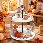 8Pcs Fall Tiered Tray Decor Set, Farmhouse Fall Decorations for Home Indoor - Image 4