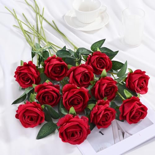 200Pcs Red Roses Artificial Flowers, Realistic Silk Fake Roses Bouquet - Image 3