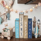 Lineshading 4 Pcs Summer Table Decoration Wooden Book Coastal Beach Sign - Image 2