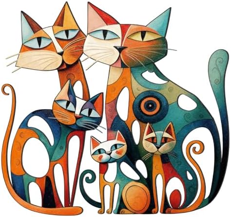 Wesiti Metal Cat Wall Art Decor Colorful Sculptures Mid Century 13.7x13 by Wesiti