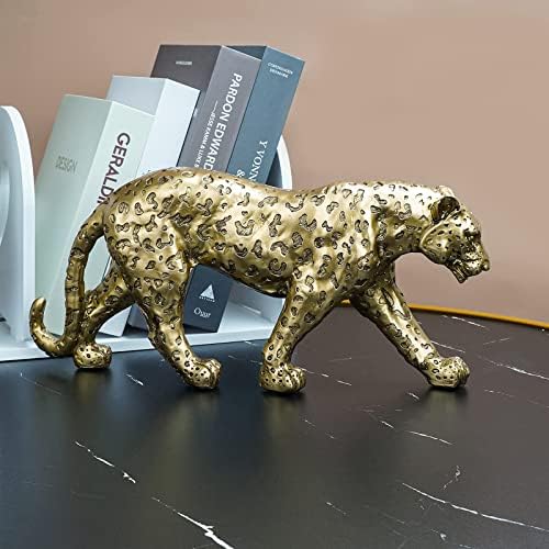 Cheetah Statue Home Decor Leopard Sculpture Resin Sitting Cheetah Figurine Desktop Table Top Ornament Decoration for Home Office-Gold Or Silver (Walking-Champagne Gold) - Image 5