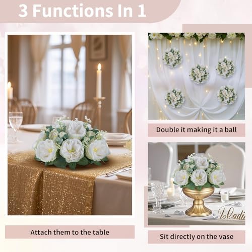 NUPTIO Artificial Flowers Ball Centerpiece: White Fake Kissing Rose, 10 Pcs - Image 6