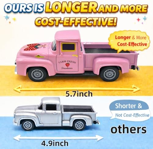 5.7In Pink Strawberry Vintage Truck with 6 Resin Strawberries - Image 5