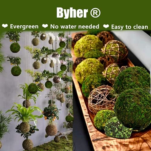 BYHER Natural Green Moss Decorative Ball,Handmade (3.5"-Set of 6) - Image 2