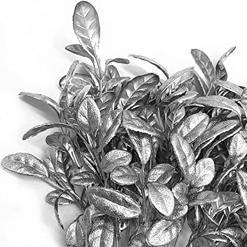CATTREE Artificial Silver Leaves Christmas Plants 4 Pack, Plastic Leaf Bouquet Faux Gold Plant Fake Shrubs Simulation Bushes for Wedding Hall Table Centerpieces Floral Arrangement Filler DIY Décor - Image 6