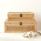 DECOR4SEASON Rattan and Cane Stacking Boxes with Glass Top Lid - Set of 2 for Boho, and Rustic Farmhouse Decor - Image 6