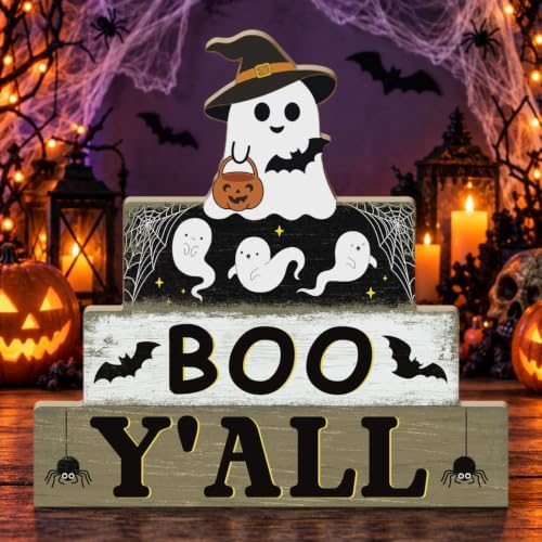 Putuo Decor Halloween Table Decoration Wooden Ghost Tiered Tray Decor by PUTUODECOR