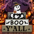 Putuo Decor Halloween Table Decoration Wooden Ghost Tiered Tray Decor by PUTUODECOR