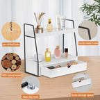 2-Tier Bathroom Countertop Organizer with Drawer, Wood Vanity Shelf White - Image 6