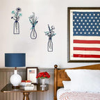 Pigort 3 Pieces Metal Flowers Wall Arts - Rustic Farmhouse Style Décor Metal Wall Art Black Minimalist Flower Natural Themed Wall Decors for Home Bedroom Dining Room Housewarming (Blue) - Image 3