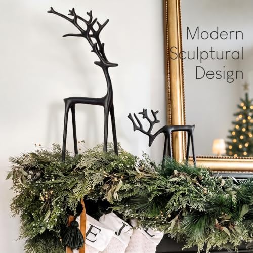Christmas Decorations - Set of 2 Sculpted Black Metal Reindeer Statues - Image 2