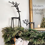 Christmas Decorations - Set of 2 Sculpted Black Metal Reindeer Statues - Image 2