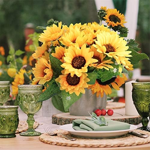 Mocoosy 4 Bunches Artificial Sunflower Bouquets, Fake Sunflowers with Stems, Silk Wildflowers Realistic Yellow Faux Sun Flowers for Wedding Decorations Fall Floral Arrangements Home Garden Table Decor - Image 5