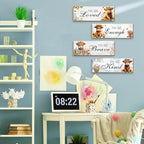 4 Pcs Highland Cow Wall Decor, Positive Affirmations Wall Art Decor, Inspirational Wooden Signs, Highland Cow Wall Art Hanging Plaques, Perfect for Girls Bedroom, Bathroom, Living Room - Image 3