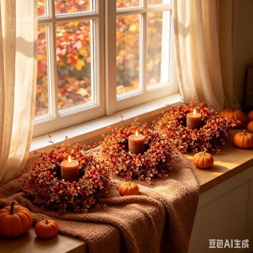 6 Pcs Small Fall Hanging Wreaths with Artificial Autumn Foliage Leaves Red Orange Berries Rustic Burlap Ribbon Mini Cabinet Wreath for Home Front Door Window Wall Farmhouse Thanksgiving Harvest Decor - Image 5