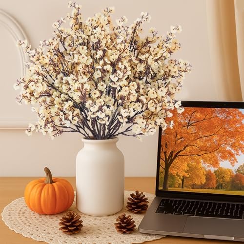 Uieke 15 Pcs Artificial Flowers Baby Breath Faux Champagne Artificial Gypsophila Bouquet Fake Silk Flowers Real Touch for Home Office Kitchen Wedding Wall DIY Room Farmhouse Décor - Image 6