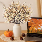Uieke 30 Pcs Artificial Flowers Baby Breath Faux Champagne Artificial Gypsophila Bouquet Fake Silk Flowers Real Touch for Home Office Kitchen Wedding Wall DIY Room Farmhouse Décor - Image 5