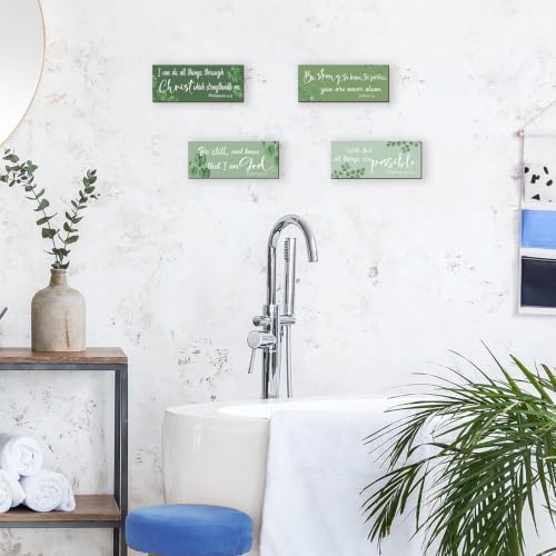 4 Pieces Green Bathroom Decor Christian Wall Decor Motivational Religious Prayer Sign with Eucalyptus Tropical Leaves for Home Living Room Office Bedroom Bathroom(Green Leaf, 10x4 In) - Image 7