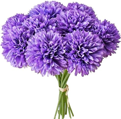Mandy's 12pcs Artificial Purple Ball Chrysanthemum Flowers by Mandys