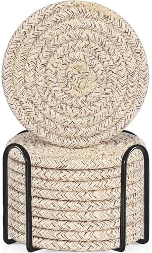 Woven Drink Coasters with Holder, Coasters for Drinks Set of 10 by ABenkle