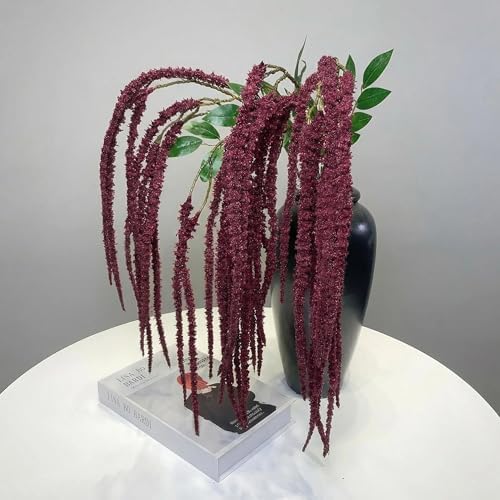 2Pcs Amaranthus Artificial Flower, 43" Faux Hanging Amaranthus Silk Cascading Floral Stems for Wedding Bouquet, Home Vase Decor, Bendable Stems Fake Hanging Plants (Burgundy) - Image 6